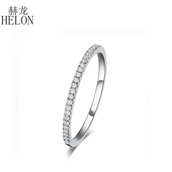 HELON Solid 14k Белое золото, сертифицированное Круглое кольцо со 100% натуральным бриллиантом, Кольцо с половиной Вечности Для Женщин, подарок на годовщину Вечеринки, ювелирные изделия