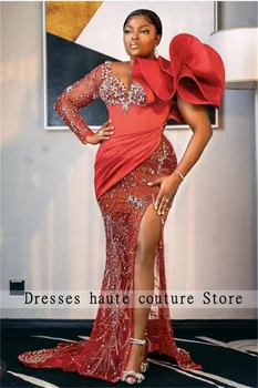 Новое поступление 2023, Вечерние платья Русалки с украшением в виде кристаллов, бисером, на одно плечо, Африканское Свадебное платье для выпускного вечера Aso Ebie