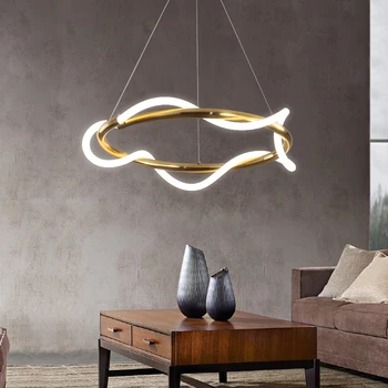Светодиодная постмодернистская золотисто-белая круглая дизайнерская светодиодная лампа.Подвесные светильники.Подвесной светильник. Подвесной светильник для столовой