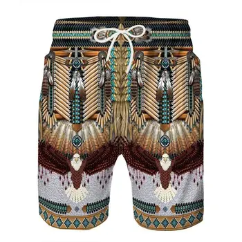 мужские свободные повседневные шорты с 3D принтом в индийском стиле, летние спортивные короткие брюки на завязках, пляжные шорты