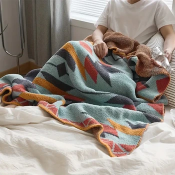 Вязаное одеяло с геометрическим рисунком, покрывало для дивана, Шаль, одеяло, кондиционер, мягкая упаковка, подходящее к автомобилю Одеяло, одеяло для пикника
