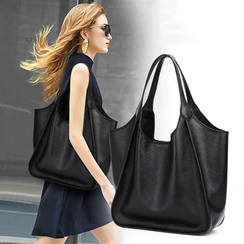 Высококачественная сумка через плечо из натуральной кожи, женская сумка из воловьей кожи, большая емкость, классические черные большие сумки, женские винтажные сумки Bolsa