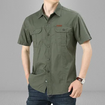 Мужская летняя Уличная рубашка с коротким рукавом, карманы, быстросохнущая блузка, Альпинизм, Пеший Туризм, Рыбалка, Военная рабочая одежда Большого размера