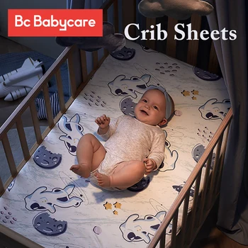 Bc Babycare 100% Хлопковые простыни для детской кроватки с модным Принтом, Антибактериальная простыня без подкладки, Дышащая Ультра Мягкая Простыня
