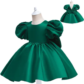 2023 Платье для маленьких девочек, расшитое бисером, с пышными рукавами, Элегантное детское платье для девочки, 1-й день рождения, Свадебная одежда для малышей, Одежда для малышей от 1 до 6 лет