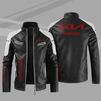 Винтажный логотип автомобиля KIA, куртка из искусственной кожи, мужское мотоциклетное пальто, Мужская Байкерская одежда, Осенне-зимние пальто, Размер 5XL