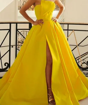 Элегантные Длинные Атласные вечерние платья Без бретелек, Трапециевидное Платье-футляр, Стреловидный Шлейф, Vestidos De Fiesta Elegantes Para Mujer 2023