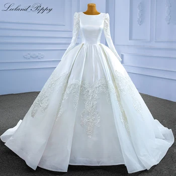 Женское бальное платье Lceland Poppy, Атласные свадебные платья, Длинные рукава, длина до пола, Кружевные аппликации, Свадебные платья с корсетной спинкой