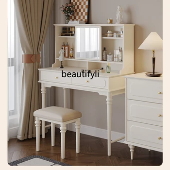 Туалетный столик для спальни во французском кремовом стиле, Зеркало для макияжа, стол, Туалетный столик, Встроенный многофункциональный комод