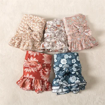 Бамбуковое одеяло для пеленания из вискозы, детское одеяло с цветочным рисунком для новорожденных девочек, повязки на голову для маленьких девочек