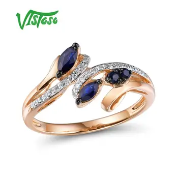 Золотые кольца VISTOSO Для женщин, кольцо из натурального розового золота 14K 585 Пробы, Сверкающий бриллиант, Натуральный синий Сапфир, Роскошные Модные изысканные ювелирные изделия