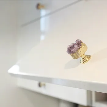 Роскошный натуральный фиолетовый хрусталь + латунные ручки Выдвижные ящики кухонных шкафов Ручки и поручни мебельной фурнитуры