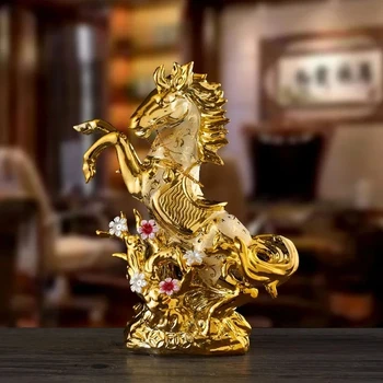 Золотая лошадь Домашний декор Керамические поделки Фарфоровые фигурки животных Свадебные украшения подарок для влюбленных