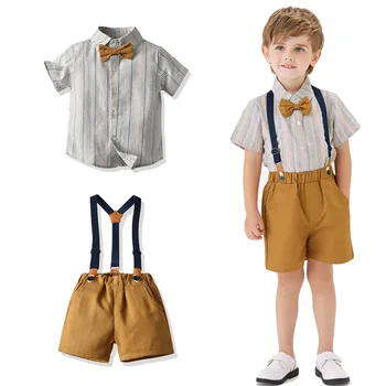 Детские комплекты из 2 предметов, Детская футболка, Модная одежда из хлопка с короткими рукавами, Летний костюм для младенцев 2023 года, одежда для мальчиков с решеткой
