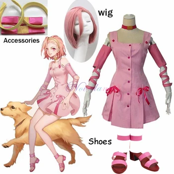 JoJo Bizarre Adventure Аниме Рейми Сугимото Косплей костюм Розовое платье + обувь + волосы для вечеринки на Хэллоуин, Карнавал, кроссдрессинг