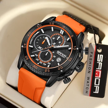 5314 Оранжевые спортивные часы для мужчин, модные водонепроницаемые кварцевые наручные часы с люминесцентным хронографом и силиконовым ремешком с автоматической датой