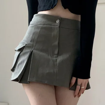Джинсовая Мини-юбка, готические джинсовые плиссированные юбки с большими карманами, женские Летние юбки для девочек в стиле панк Y2K, черные Faldas, высокая талия, Корейская мода