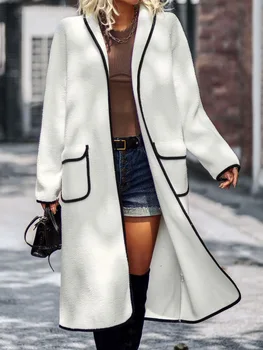 Женская одежда больших размеров, зимнее пальто для женщин с отложным воротником и длинным рукавом, с широкой талией, Офисная леди, осень/зима