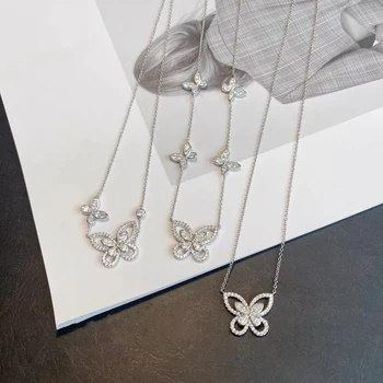 Ожерелье с призрачной бабочкой из стерлингового серебра 925 пробы, сверкающий Циркон, для женщин, Свадебная мода, Бренд Класса Люкс, Высокое ювелирное изделие