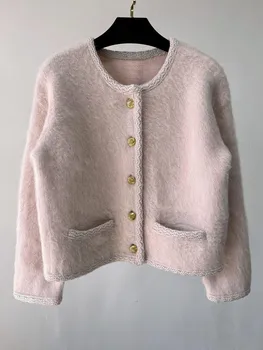 2023 Демисезонное Шикарное женское высококачественное вязаное пальто из мохера, Кардиганы, топ C802