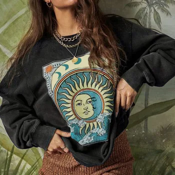 Y2K 90-х годов винтажные толстовки женщины осень повседневная с длинным рукавом толстовки ретро-картины пуловер толстовка топы женская осенняя одежда
