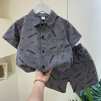 Костюм-рубашка для мальчика с короткими рукавами 2023, Новая летняя одежда для мальчиков, классная красивая детская одежда