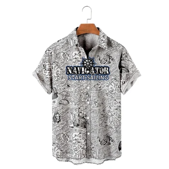 Мужская Гавайская футболка Hombre, Модная рубашка с рисунком парусной лодки, 3D принт, Уютная Повседневная пляжная одежда с коротким рукавом