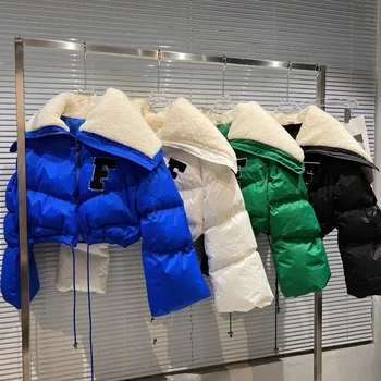 PREPOMP 2022 Зимнее Короткое Хлопчатобумажное пальто с длинным рукавом из овечьей шерсти и матросским воротником, женская куртка на шнурке GD005