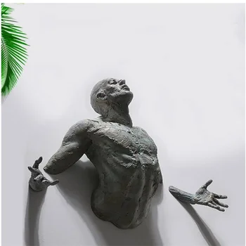 Имитация Медного Настенного Декора Абстрактный Персонаж Смола Скалолазание Статуя Человека Фигурное Искусство Настенная Скульптура 3D Через Стену