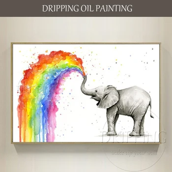 Новые поступления, ручная роспись художника, высококачественная картина маслом с крупным животным-слоном, особенно стрельба по слонам, радужная картина маслом