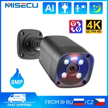 MISECU 8MP POE IP Камера 4K Камера Безопасности Ai Human Detect Color Ночное Двухстороннее Аудио Наружное Видеонаблюдение H.265 Onvif