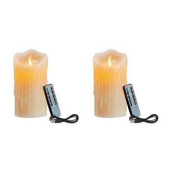 2 светодиодных свечи, мерцающие беспламенные свечи, перезаряжаемая свеча, настоящие восковые свечи с дистанционным управлением, 12,5 см