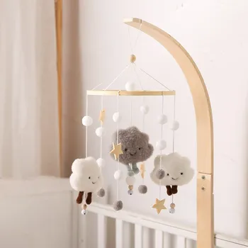 Детская кроватка 0-12 месяцев, Деревянные Погремушки, кронштейн, набор игрушек, Облачная Вселенная, кровать, Колокольчик, Кронштейн, Подарок для новорожденного, Хлопковая кукла