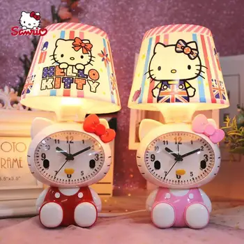 Sanrio Hello Kitty Обучающая Настольная лампа, Прикроватная лампа для спальни, 220 В С Будильником, Многофункциональный Будильник, нужна батарея