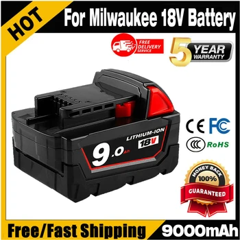 Аккумуляторные батареи для литий-ионной батареи Milwaukee M18B5 XC 18v 9.0/6.0/12.0 Зарядное устройство Ah для Milwaukee M18 12V ~ 18V