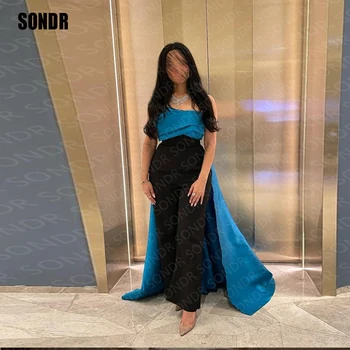SONDR/ Черно-Синие Арабские Вечерние платья без бретелек для выпускного вечера с брюками с открытыми плечами, Вечерние платья для вечеринок, Платья для мероприятий, Комбинезон