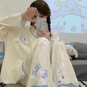 Kawaii Sanrio Cinnamoroll Женская пижама из молочного шелка с Рисунком Аниме Куроми, милый кардиган с длинными рукавами, Пижамы, домашняя одежда