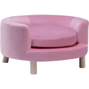 Элегантная круглая кровать для домашних животных из искусственного бархата розового цвета для собак и кошек малого и среднего размера