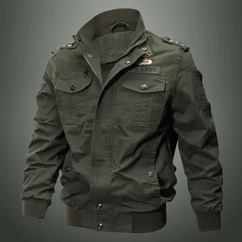 Весенне-осенняя военная куртка мужская хлопчатобумажная куртка с воротником для стирки в воде, пилотная хлопчатобумажная куртка большого размера плюс бархатная зимняя молодежная