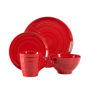 Набор посуды для фермерского дома с плетеными дорожками из 16 предметов, красный