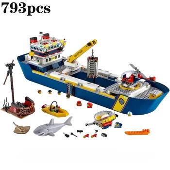 Корабль для исследования океана, Строительные кирпичи, игрушки, Модель корабля для городской разведки океана, игрушки для детей, подарки на день рождения, игрушка для мальчика