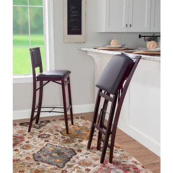 Складной Барный стул Linon Kristle с мягкой обивкой, Высота сиденья 30 дюймов, Отделка для эспрессо Темно-коричневой тканью из ПВХ, Табурет для стойки, табурет-стул