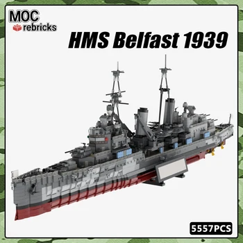 MOC WW2 Военный Корабль HMS Belfast 1939 Переоборудованный Крейсер Большое Военное Оружие Набор Строительных Блоков DIY Игрушки для Детей Рождественские Подарки