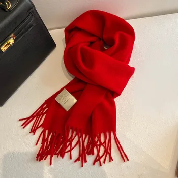 Однотонный шерстяной шарф Женский зимний универсальный 2023 Новый однотонный модный и теплый кашемировый шарф тренд
