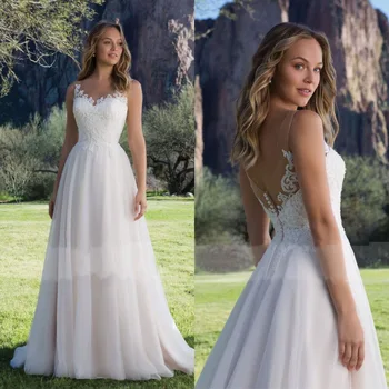 Летнее Свадебное платье без рукавов 2023, Vestidos De Novia с открытой спиной, Простой Кружевной Халат с аппликацией Vestido De Noiva