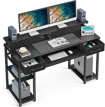 Письменный стол, 48-дюймовый Офисный стол с подставкой для клавиатуры, Письменный стол с выдвижными ящиками и подставкой для монитора, Рабочий стол с подставкой для процессора и