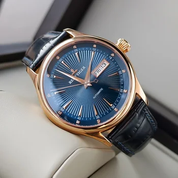 Новые часы бренда Reef Tiger/RT Classic Dress с датой из розового золота, автоматические часы для мужчин RGA8232