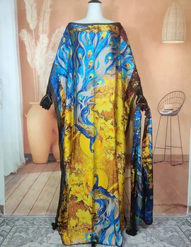Новый Стиль, Модный Шелк, 1 Комплект, Женский кафтан, Макси-платье с шарфом, Мусульманский Длинный Свободный Халат Абая с принтом Дашики в Дубае