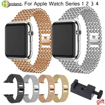Роскошный браслет-звено из нержавеющей стали, ремешок для Apple Watch Band 42 38 40 44 мм, металлический ремешок для часов iwatch 4/3/2/1, ремешок на запястье