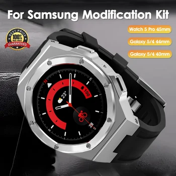 Металлический Комплект Модификации Для Samsung Galaxy Watch4/5 40 44 мм 5Pro 45 Роскошный Бриллиантовый чехол Для Watch5 Pro 45 мм Силиконовый Резиновый ремешок